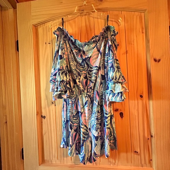 Lilly Pulitzer Twilight Blue Calla off shoulder Romper - Picture 5 of 5